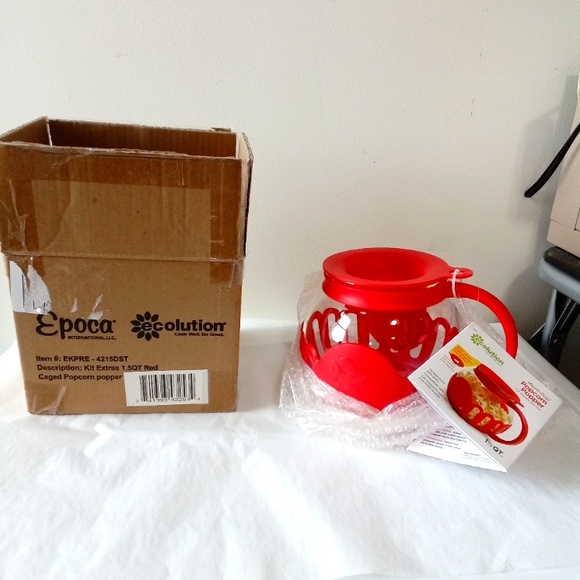 Ecolution NIB Original Microwave Red Popcorn Popper 1.5 Qt Borosilicate Glass - Picture 1 of 4